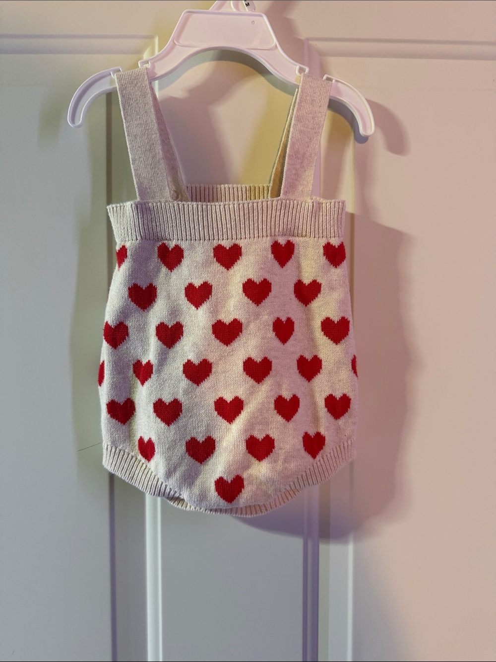 Cat & Jack Cream Knit Romper with Red Heart Pattern 3-6 months